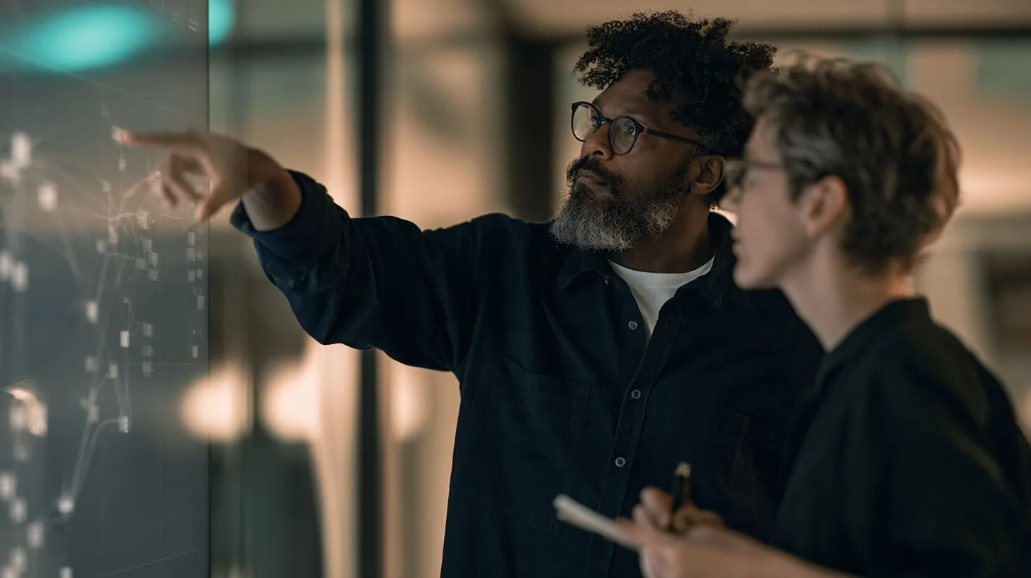 A forward deployed engineer working through a plan on a whiteboard with a client team